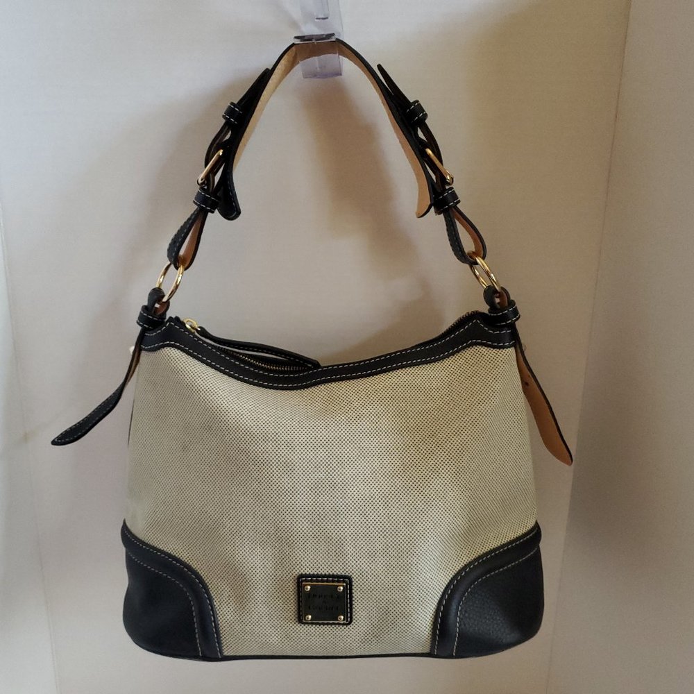DOONEY & BOURKE VINTAGE LINEN AND LEATHER HOBO BAG